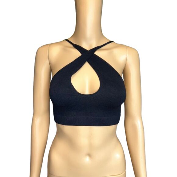 Free People IRR Intimately Ribbed Halter Top Black sz. M/L E1 - Picture 1 of 5